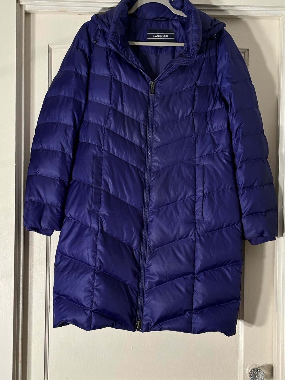 Lands' End Women's Long Puffer Coat in Purple